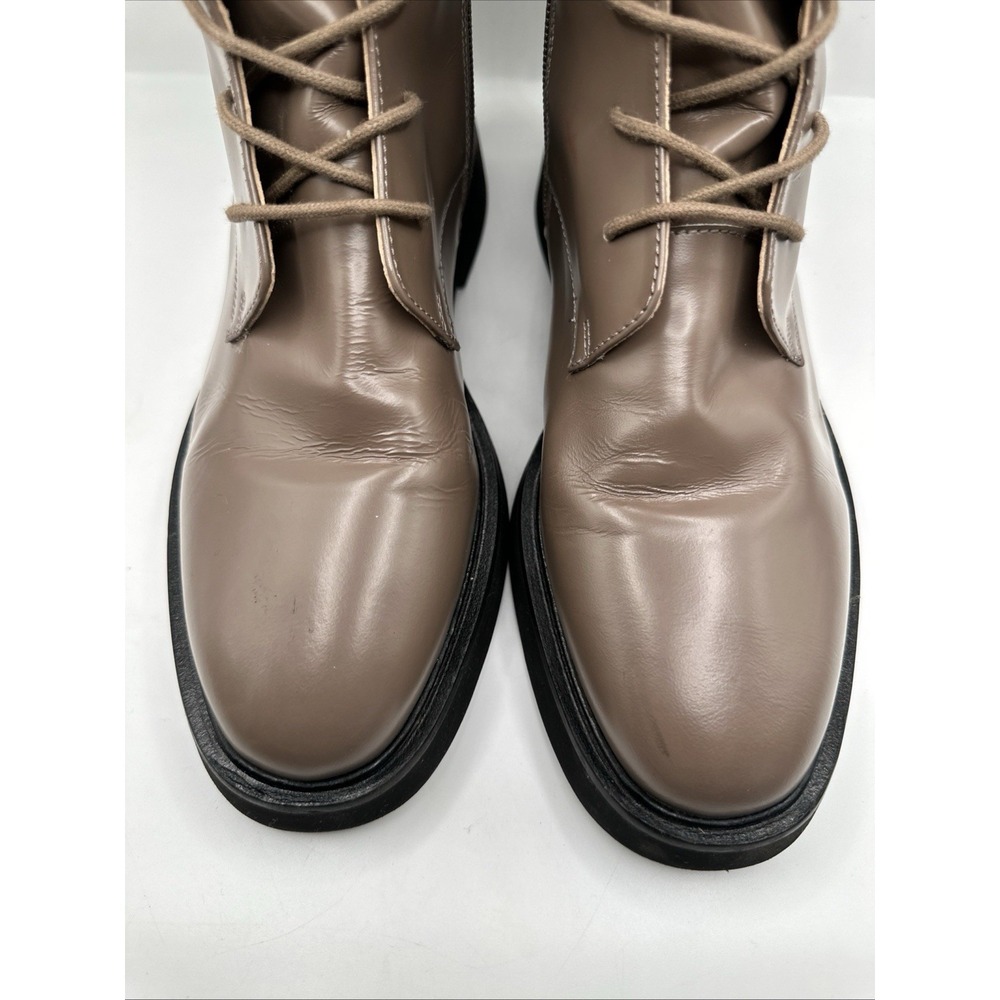 Anthropologie Pilcro Boots Stompy Genuine Patent Leather Lace Up Taupe 39 Combat - Picture 5 of 12